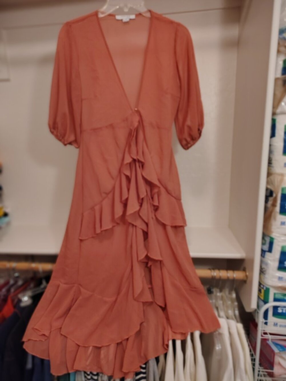 FAVLUX Sheer Terracotta Chiffon Ruffle High-Low Duster - Picture 9 of 11